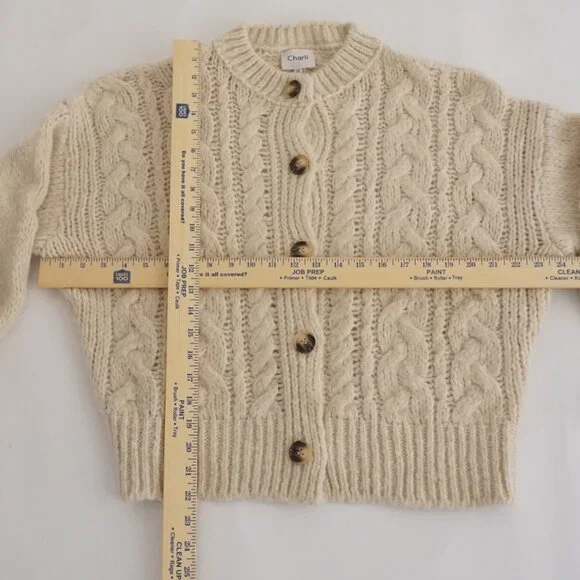 Charli Cream Cable Knit Button Front Cardigan Chunky Textured Grandpa One Size - Picture 3 of 10